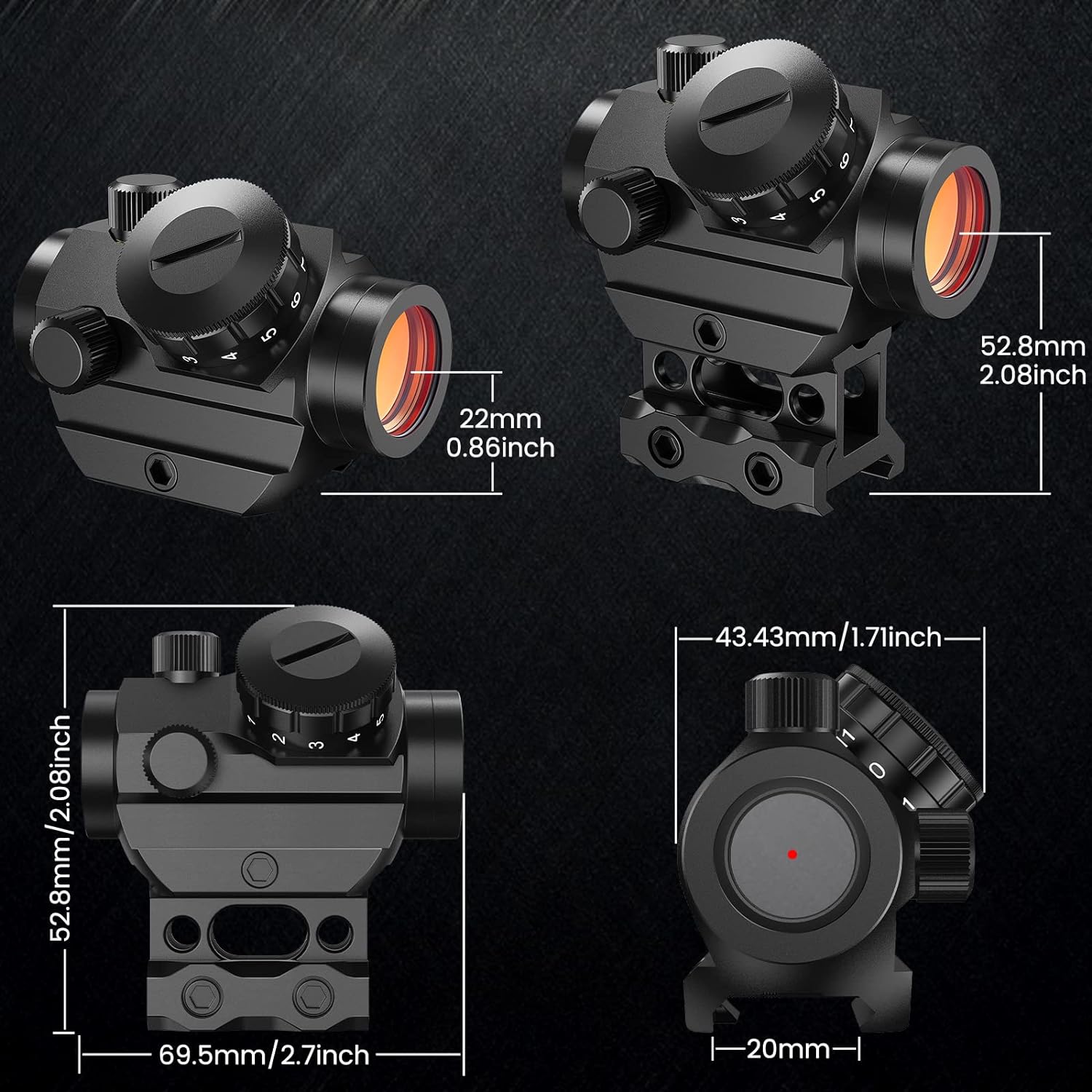 EZshoot 1x25mm 2MOA Red Dot Sight with 1 inch 20mm Riser Mount