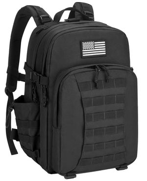 Black Molle backpack with American flag patch-EZshoot 40L Molle Rucksack Assault Pack for Men Women