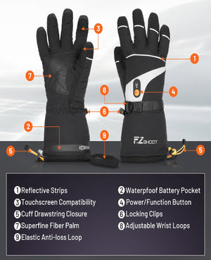 Black gloves with multifunction-EZshoot Heated Gloves 7.4V Rechargeable Electric Hand Warmers