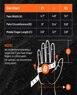 Hand size chart with measurements for palm width-EZshoot Heated Gloves 7.4V Rechargeable Electric Hand Warmers