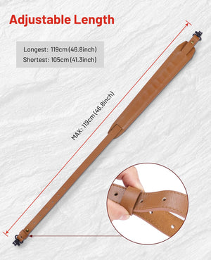 Adjustable Length-EZshoot Leather Gun Sling with Removable Shoulder Pads  