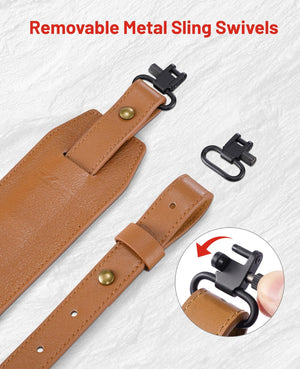 Removable Metal Sling Swivels-EZshoot Leather Gun Sling with Removable Shoulder Pads  
