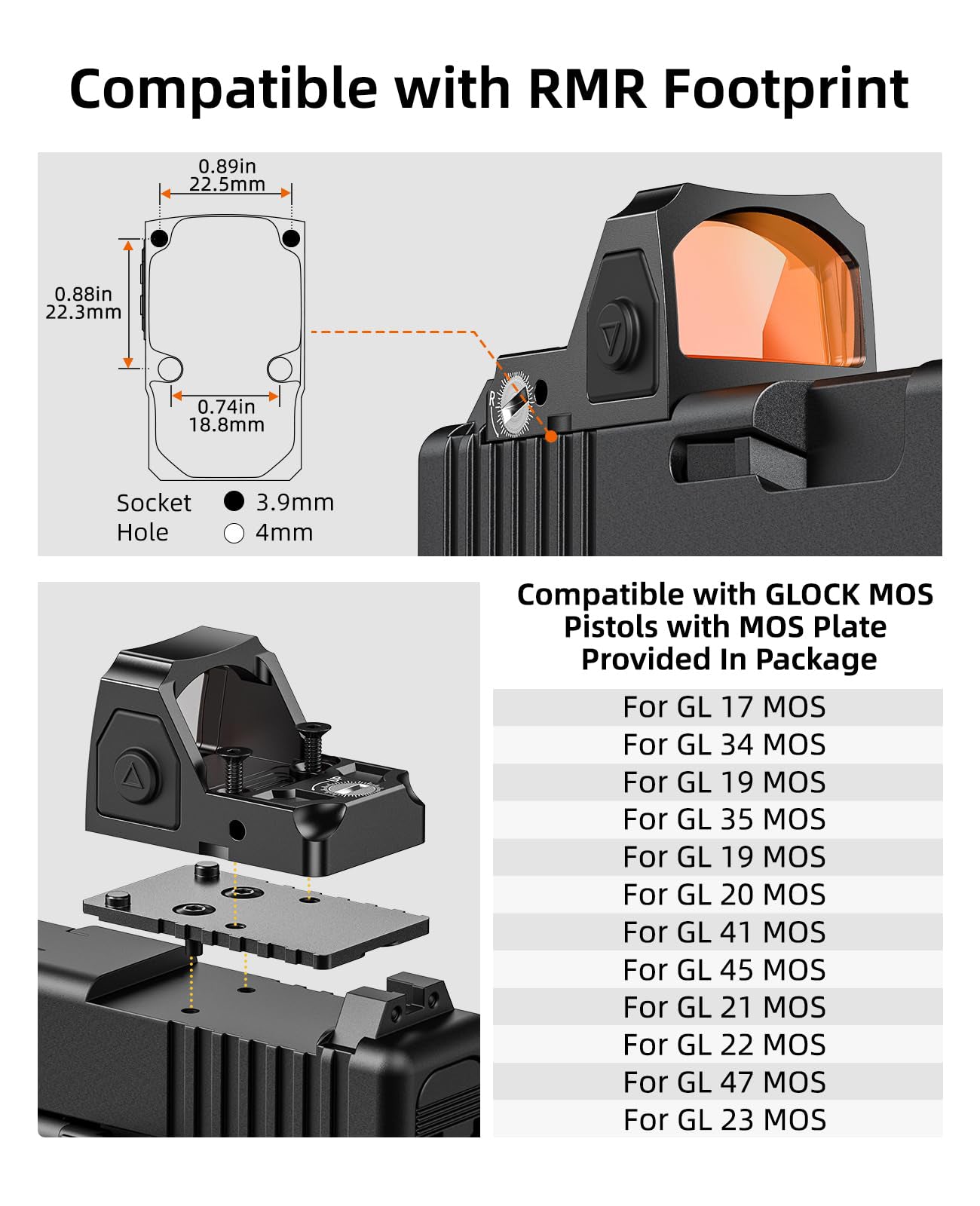 EZshoot Best Red Dot Sight with Long Battery Life Compatible with RMR Footprint