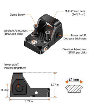 Product Structure of EZshoot Red Dot Sight with Long Battery Life for Pistols