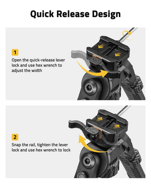 adjust the width snap the rail, tighten the lever – EZshoot Bipod Quick Release