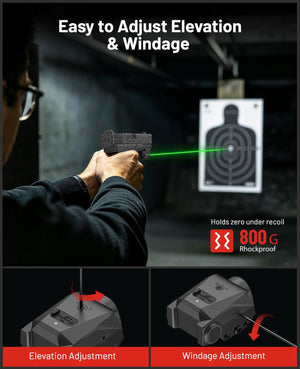 easy to adjust elevation & windage – EZshoot rail-mounted lasers