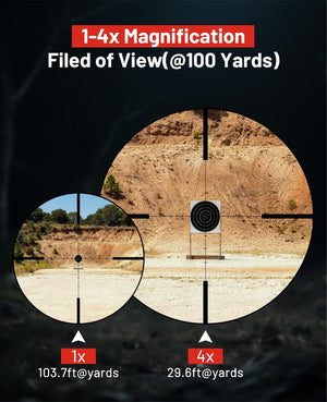 EZshoot 1-4x24 LPVO Rifle Scope, Second Focal Plane with Dual Illuminated BDC Reticle
