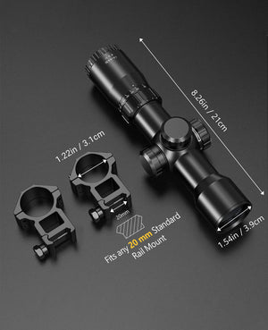 Product Size of EZshoot 1.5-5x32 Crossbow Scope with 20mm Standard Rail Mounts