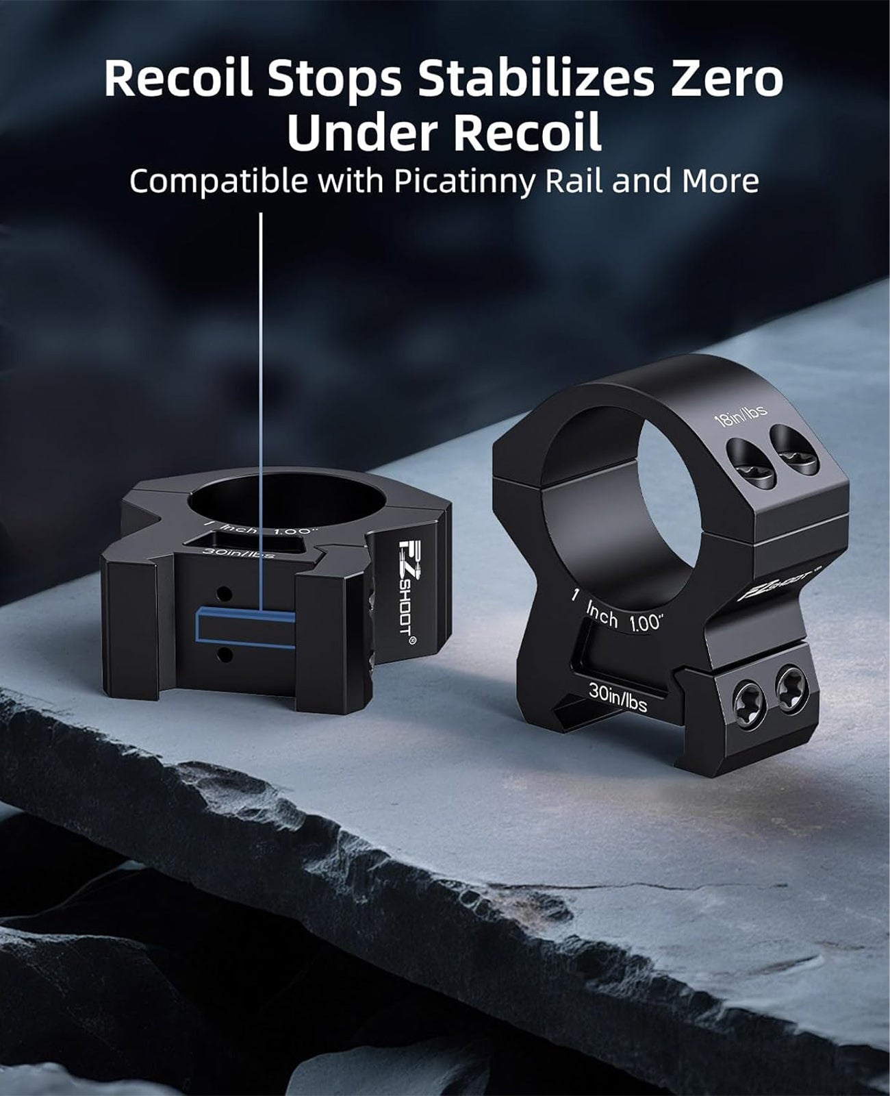 EZshoot 1 Inch Scope Rings, Compatible with Picatinny Rails and More, 2 Pieces