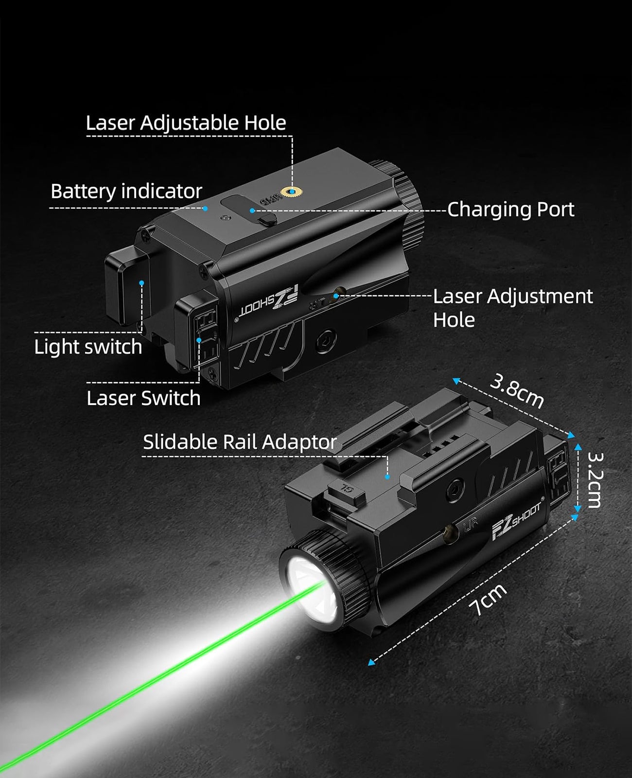 EZshoot 1000 Lumens Pistol Light Laser Combo, Rechargeable Gun Light with Slid Rail