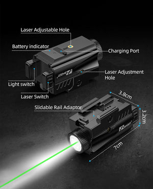 EZshoot 1000 Lumens Pistol Light Laser Combo, Rechargeable Gun Light with Slid Rail