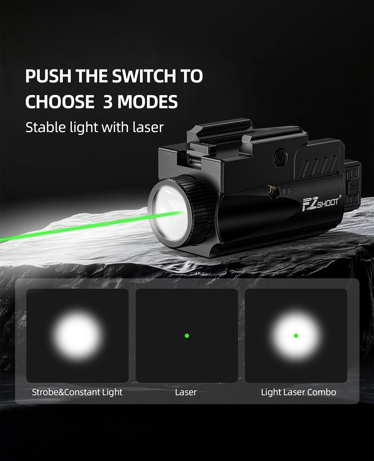 EZshoot 1000 Lumens Pistol Light Laser Combo, Rechargeable Gun Light with Slid Rail