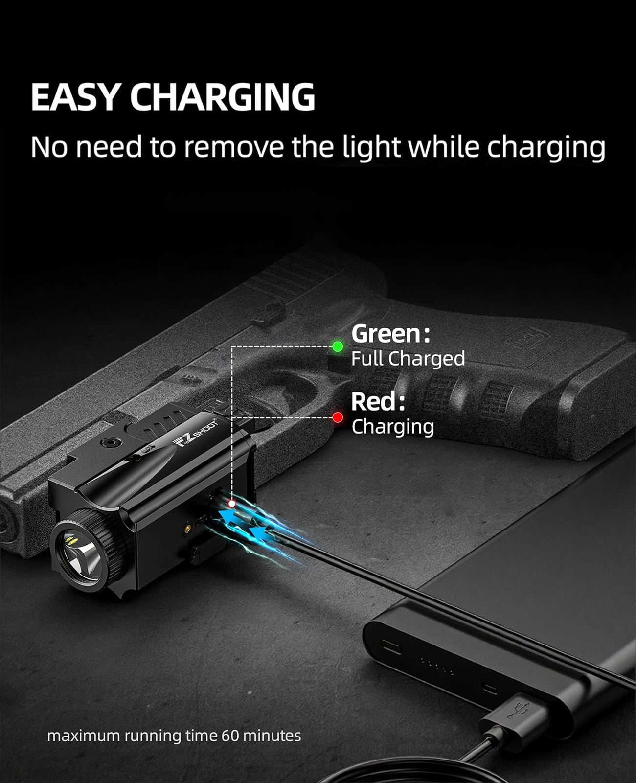 EZshoot 1000 Lumens Pistol Light Laser Combo, Rechargeable Gun Light with Slid Rail