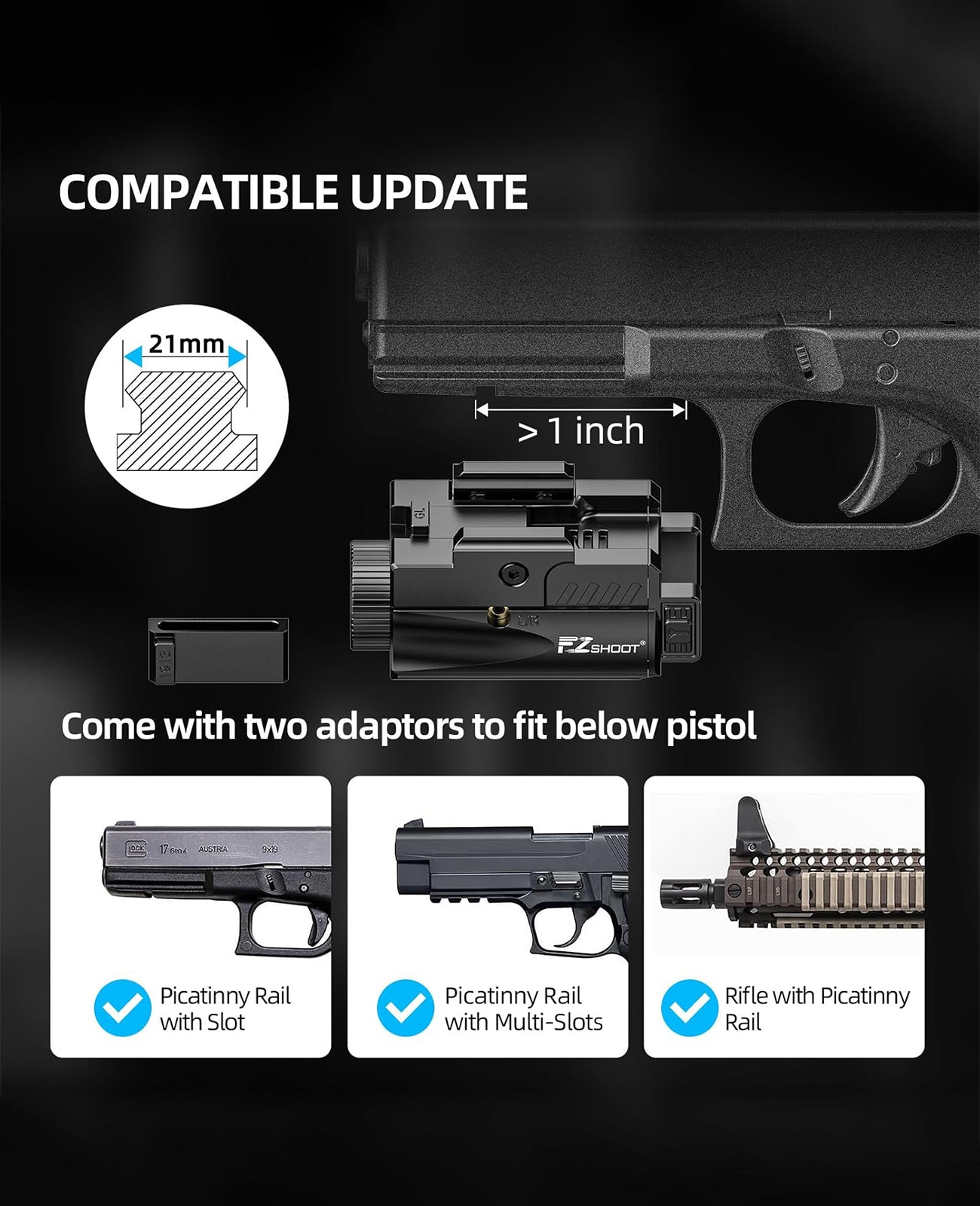 EZshoot 1000 Lumens Pistol Light Laser Combo, Rechargeable Gun Light with Slid Rail