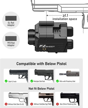 EZshoot 1000 Lumens Rechargeable Pistol Laser Light Combo with Slide Rail
