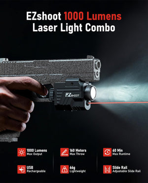 EZshoot 1000 Lumens Rechargeable Pistol Laser Light Combo with Slide Rail