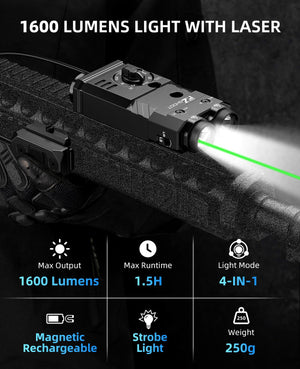 EZshoot 4-in-1 Best Flashlight Laser Combo with 1600 Lumens Bright Light Beam and Green Laser