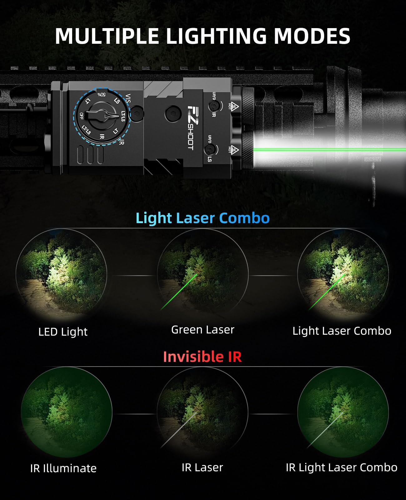 EZshoot Rechargeable Flashlight Light Laser Combo with Multiple Lighting Modes and Invisible IR
