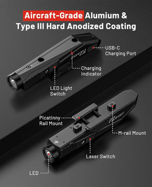 EZshoot 1600 Lumens Rifle Flashlight, Rechargeable Light Laser Combo
