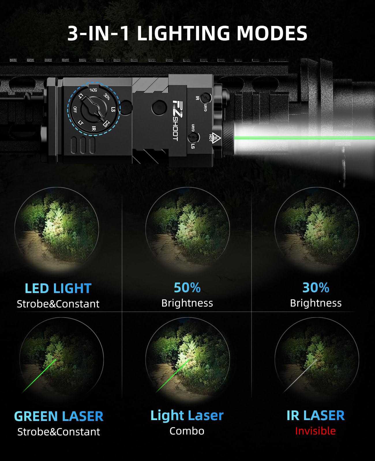 EZshoot Best Flashlight with Bright Laser Beam and 3-in-1 Lighting Modes