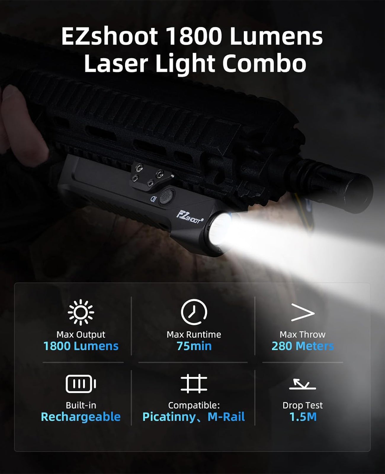 EZshoot 1800 Lumens Rifle Light Compatible with Picatinny and M-Rail