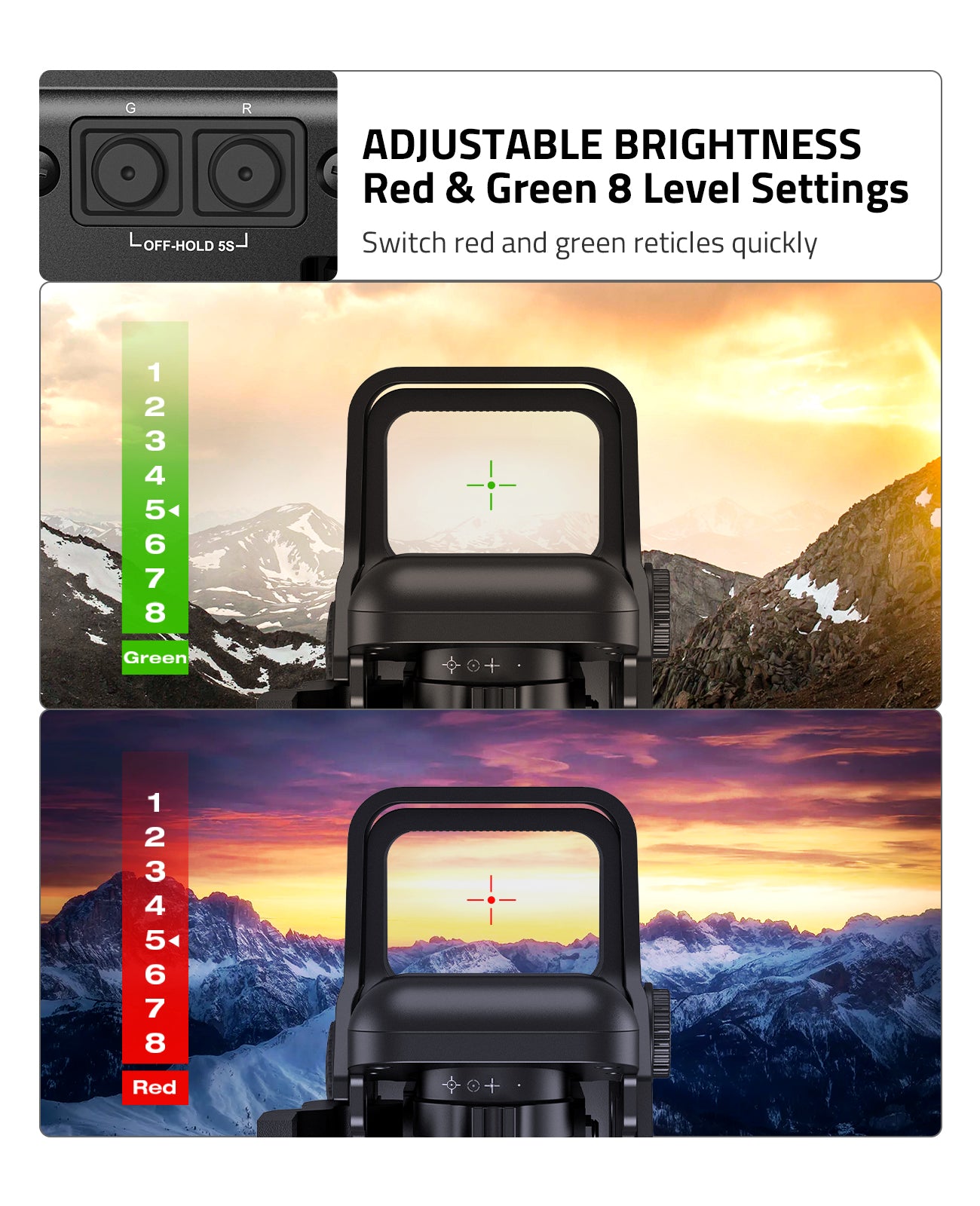 8 Level Adjustable Brightness Red Green Dot Sight