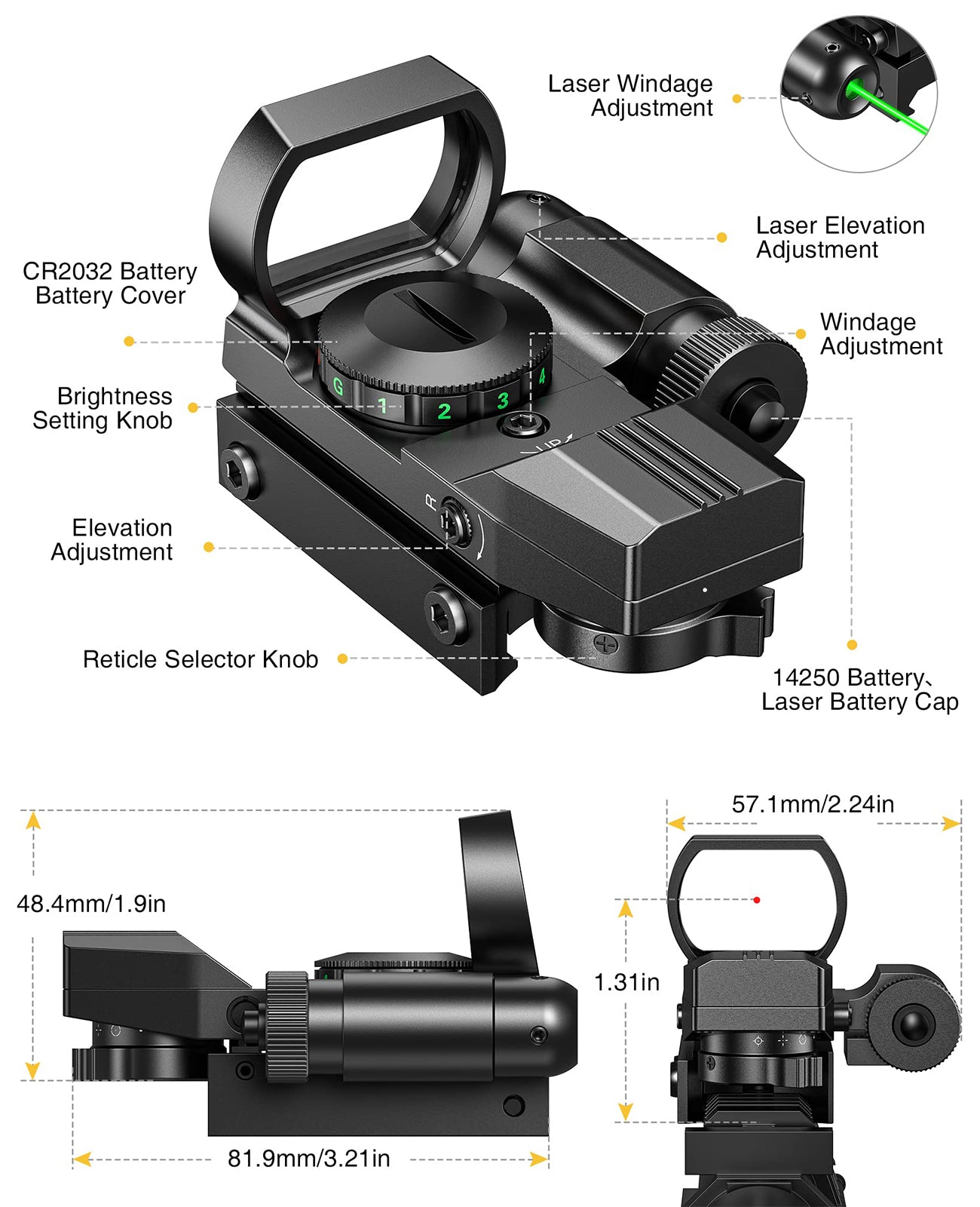Product Structure of EZshoot 1x22x33 Red Dot Sight for AR-15 Rifle Shooting