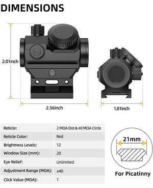 EZshoot 2 MOA Dot & 40 MOA Circle Motion Awake Red Dot Sight