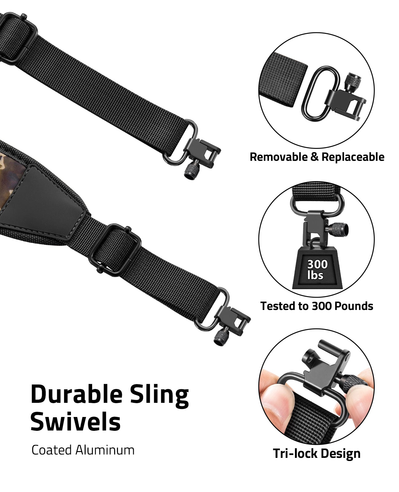 adjustable 2 point sling with durable removable sling swivels