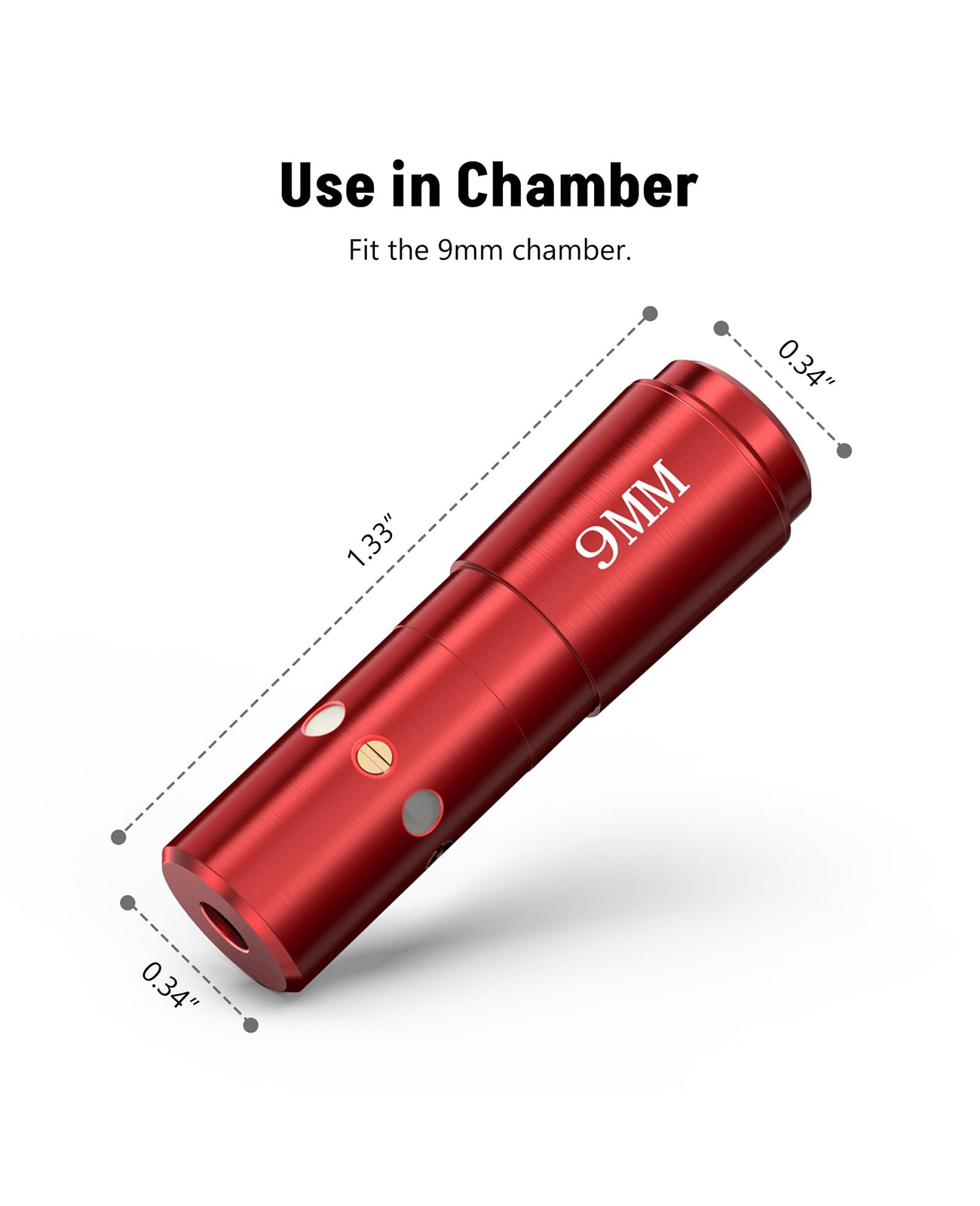 product size of red laser boresighter for 9mm chamber laser bore sighting tool