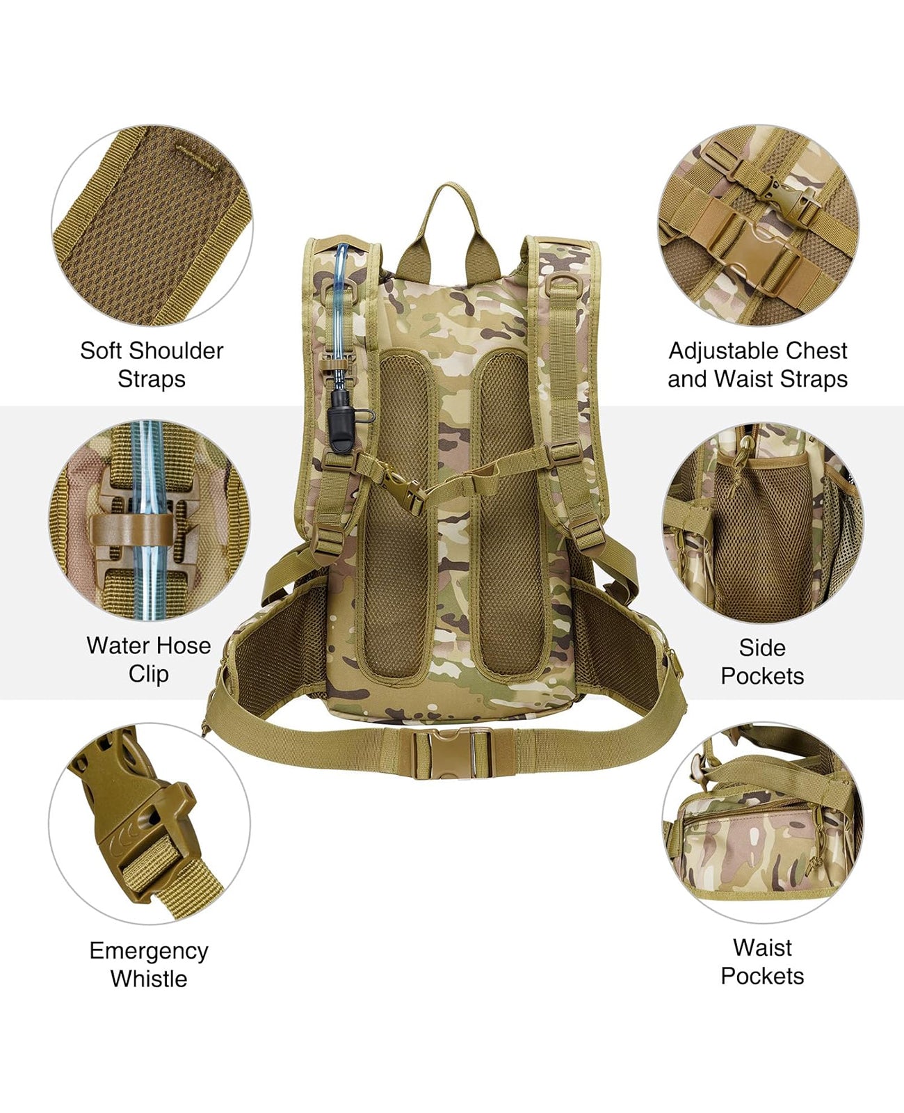 EZshoot 22L Tactical Hydration Backpack with 3L Water Bladder for Men Women