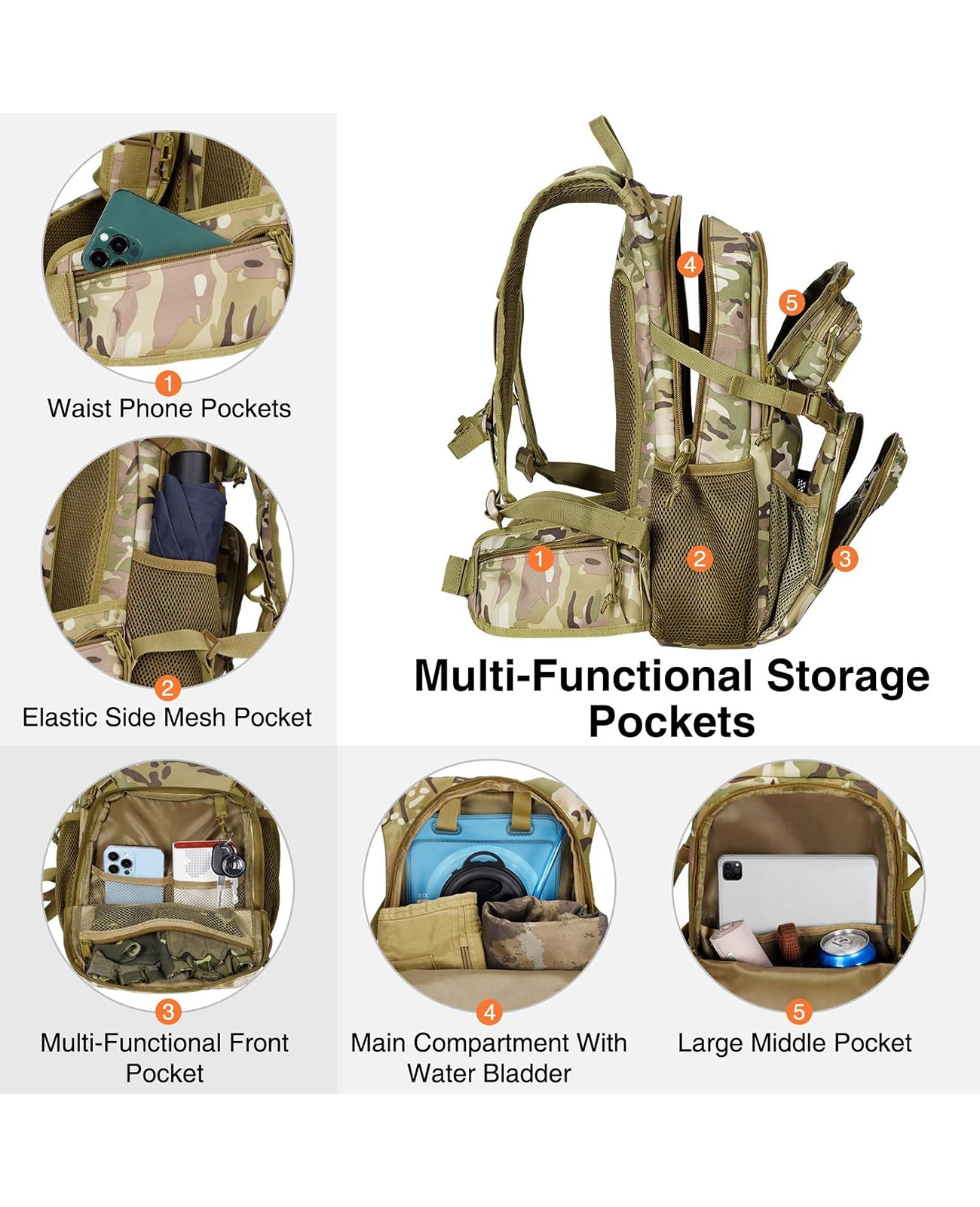 EZshoot 22L Tactical Hydration Backpack with 3L Water Bladder for Men Women