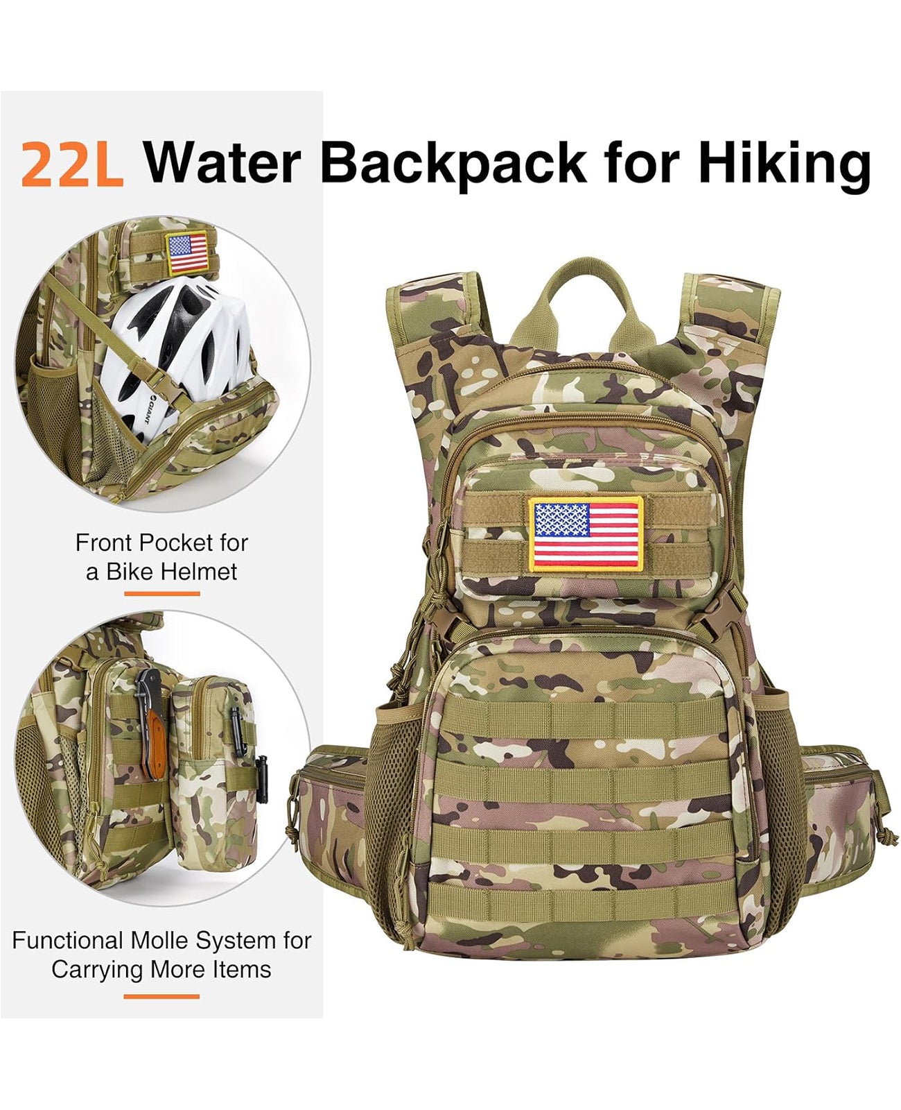 EZshoot 22L Tactical Hydration Backpack with 3L Water Bladder for Men Women