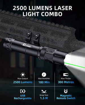 EZshoot 2500 Lumens Laser Light Combo with USB Charging and Magnetic Remote Switch