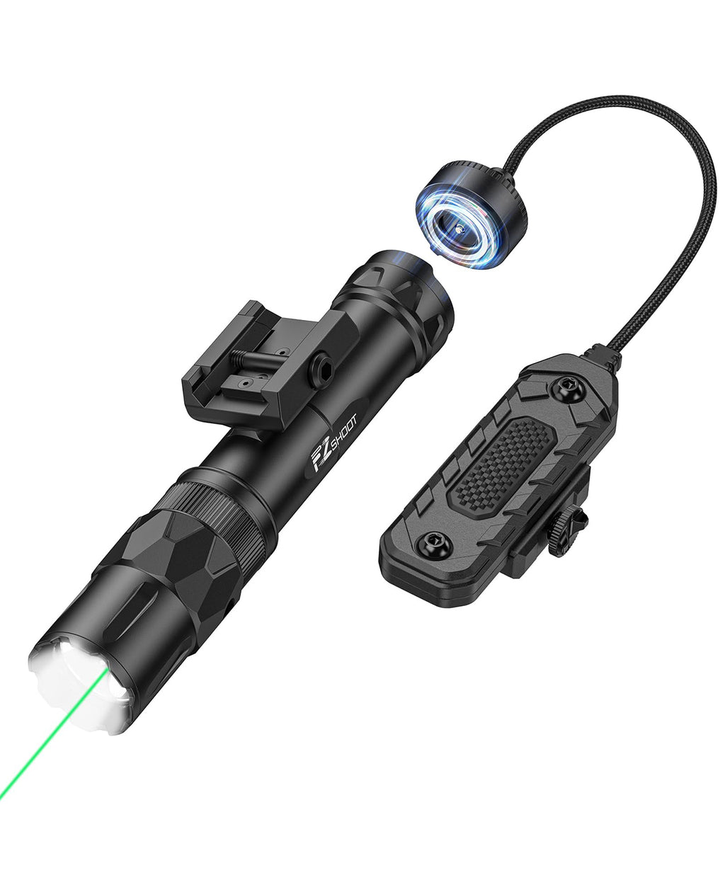 EZshoot 2500 Lumens Tactical Flashlight with Green Laser for AR Rifle - Compatible with Picatinny Rail