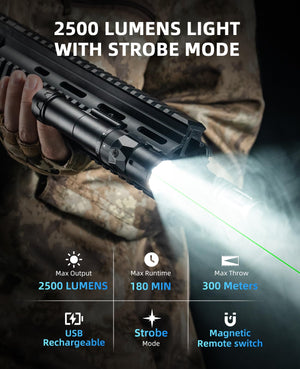 EZshoot 2500 Lumens Picatinny Flashlight with Strobe Mode and USB Rechargeable