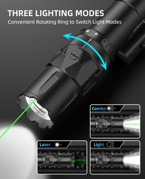 EZshoot Tactical Flashlight with Green Laser Combo Comes with Three Lighting Modes