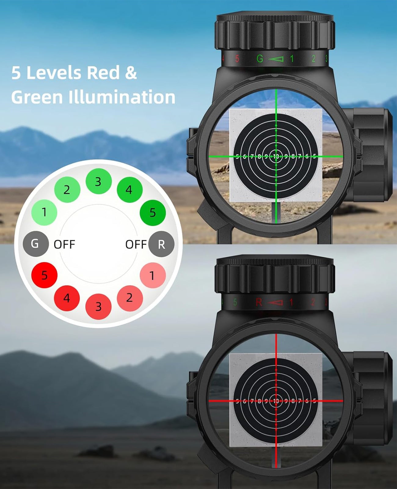EZshoot Best Rifle Scope for AR-15 with 5 Levels Red and Green Illumination for Shooting