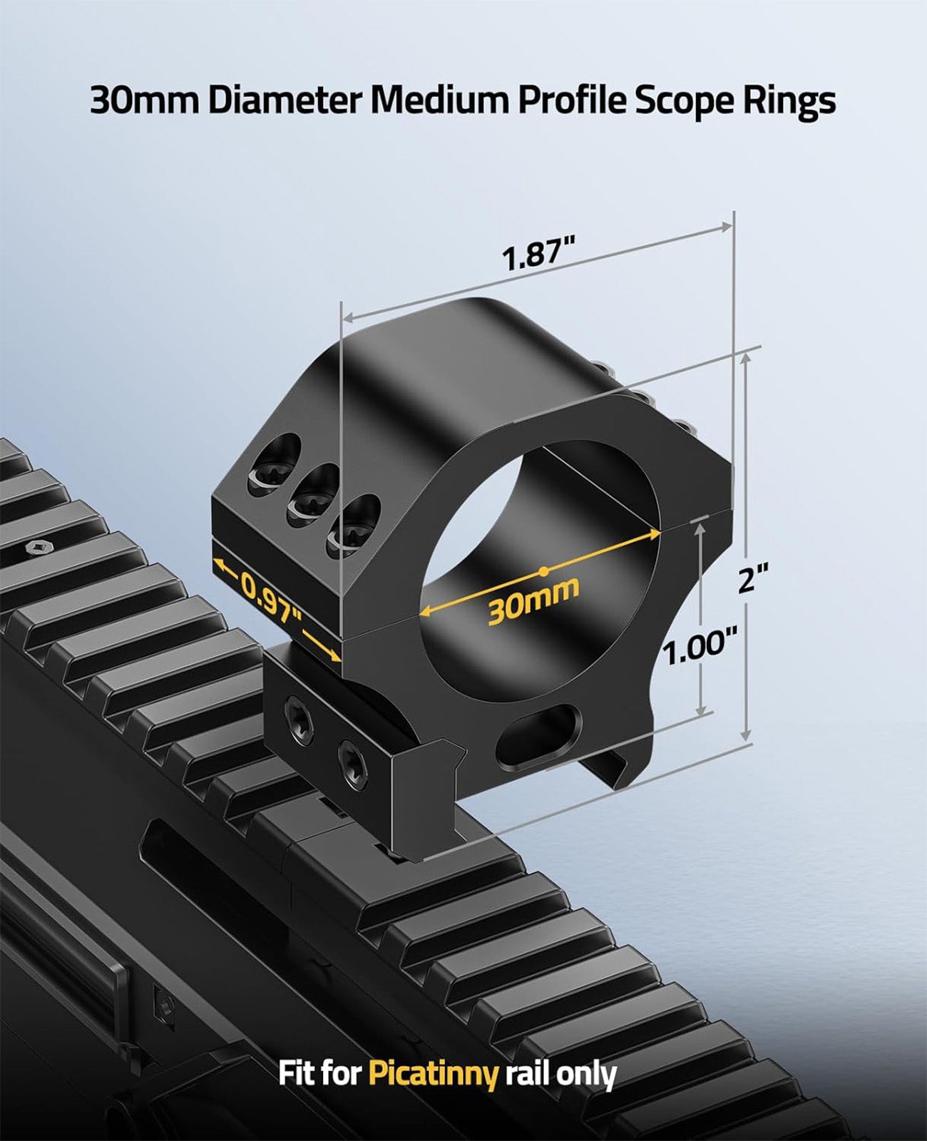 EZshoot 30mm Scope Rings Mount for Picatinny Rails - 2 Pieces