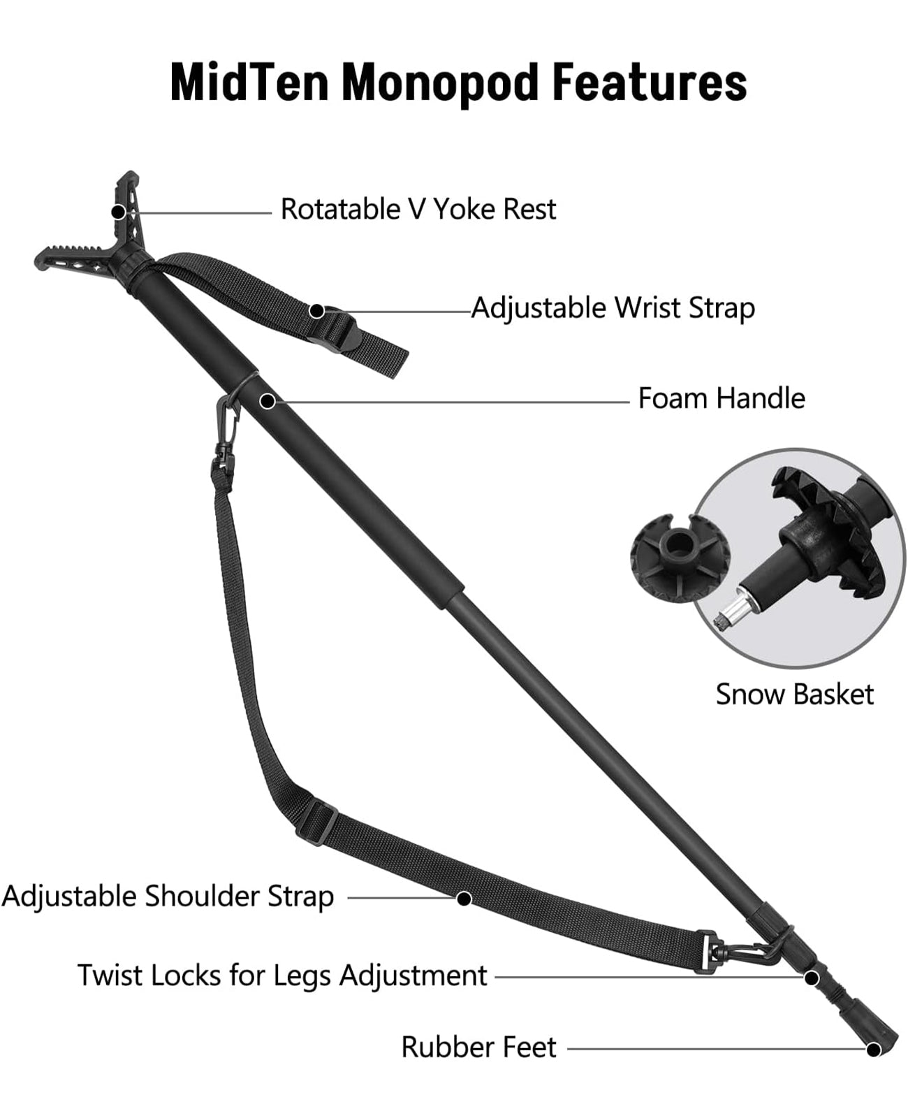EZshoot 33.1" to 74.8" Height Adjustable Shooting Stick with V Yoke Rest