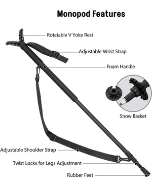 Monopod Features of EZshoot Best Shooting Stick with Rotatable V Yoke Rest