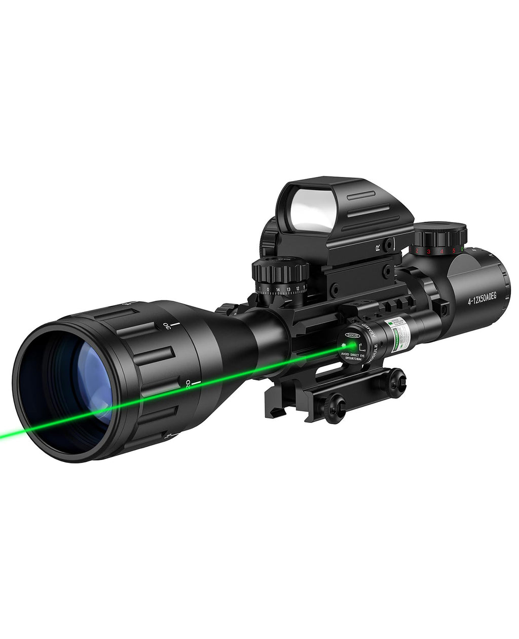 EZshoot 4-16x50AO 3-in-1 Tactical Rifle Scope Combo with Green Laser