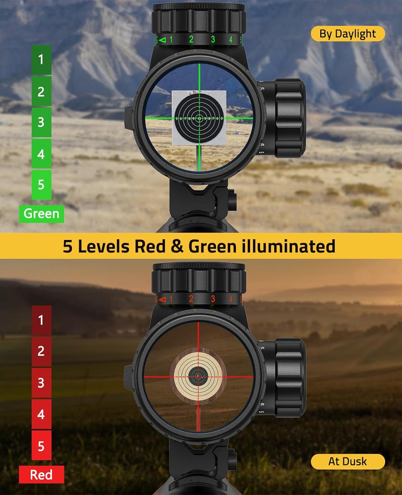 EZshoot Best Rifle Scope with Red and Green Illuminated Reticle and 5 Levels Brightness