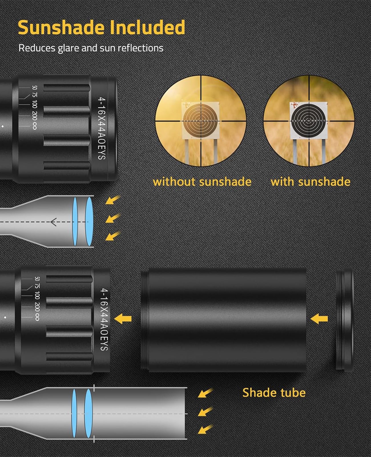 EZshoot Best Illuminated Scope for AR-15 with Sunshade Tube - Reduces Glare and Sun Reflections