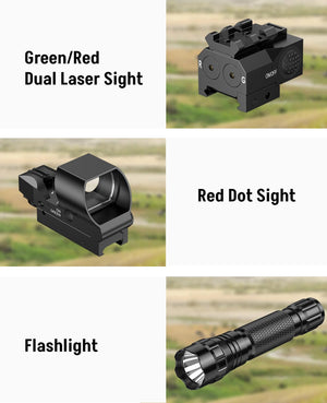 EZshoot 5-in-1 Scope Combo with Dual Laser Sight, Red Dot Sight and Flashlight