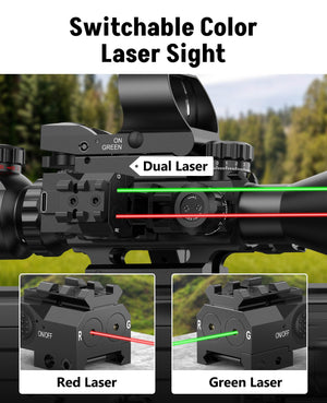 EZshoot AO Rifle Scope 5-in-1 Combo with Switchable Color Laser Sight