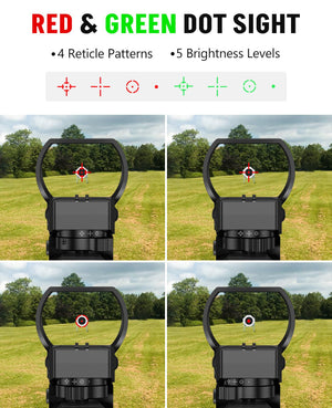 EZshoot 5-in-1 Scope Combo with Red and Green Dot Sight - 4 Reticle Patterns and 5 Brightness Levels