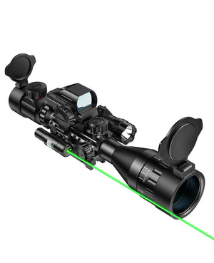 EZshoot 4-16x50 AO Tactical Rifle Scope with Red Dot Sight, Green Laser Sight and Flashlight