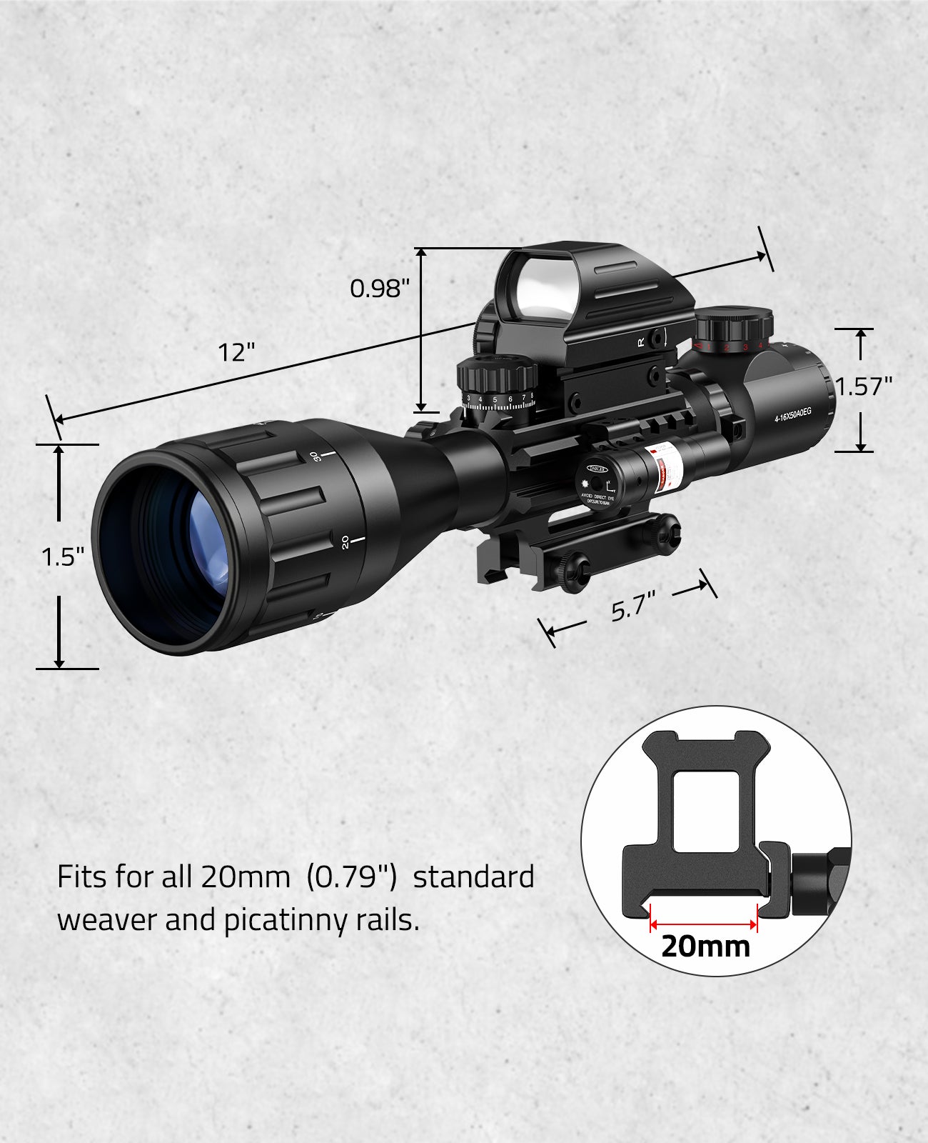 4-16x50AO Tactical Rifle Scope for 20mm Picatinny Rails