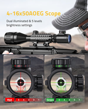 4-16x50AOEG Scope with Dual Illuminated and 5 Levels Brightness Settings
